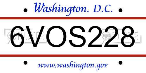 6VOS228 District Of Columbia License Plate