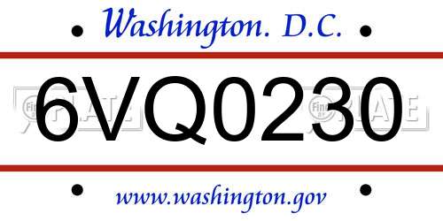 6VQ0230 District Of Columbia License Plate