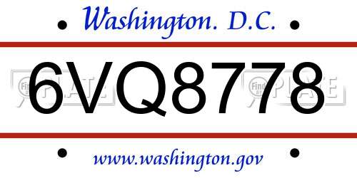 6VQ8778 District Of Columbia License Plate