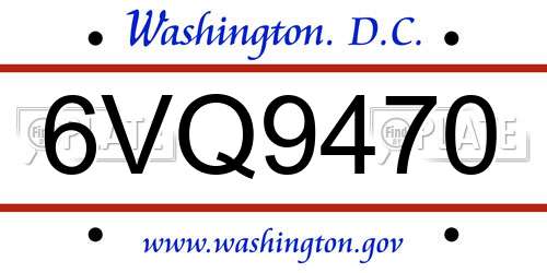 6VQ9470 District Of Columbia License Plate