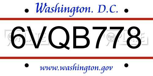6VQB778 District Of Columbia License Plate