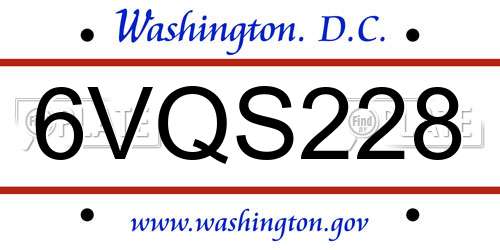 6VQS228 District Of Columbia License Plate