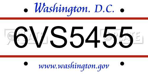 6VS5455 District Of Columbia License Plate