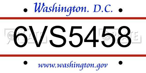 6VS5458 District Of Columbia License Plate