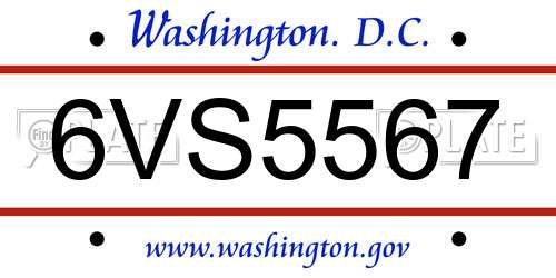 6VS5567 District Of Columbia License Plate