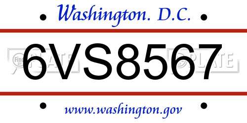 6VS8567 District Of Columbia License Plate