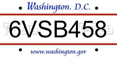 6VSB458 District Of Columbia License Plate