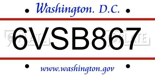 6VSB867 District Of Columbia License Plate
