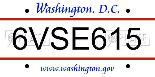 6VSE615 District Of Columbia License Plate