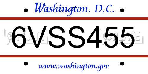 6VSS455 District Of Columbia License Plate