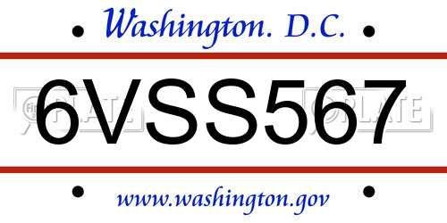 6VSS567 District Of Columbia License Plate