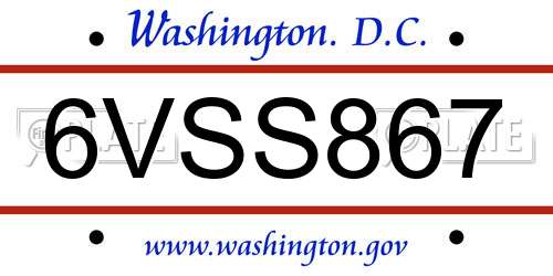 6VSS867 District Of Columbia License Plate