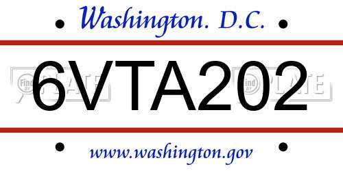 6VTA202 District Of Columbia License Plate