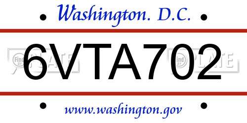 6VTA702 District Of Columbia License Plate