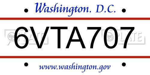 6VTA707 District Of Columbia License Plate