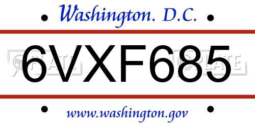 6VXF685 District Of Columbia License Plate