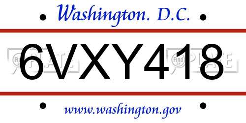 6VXY418 District Of Columbia License Plate