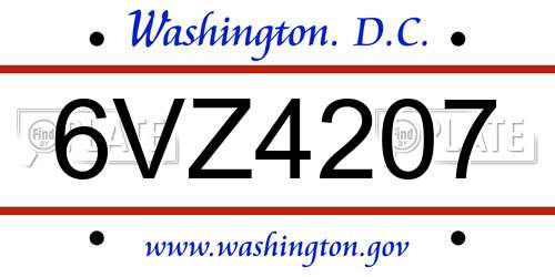 6VZ4207 District Of Columbia License Plate