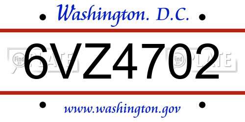 6VZ4702 District Of Columbia License Plate