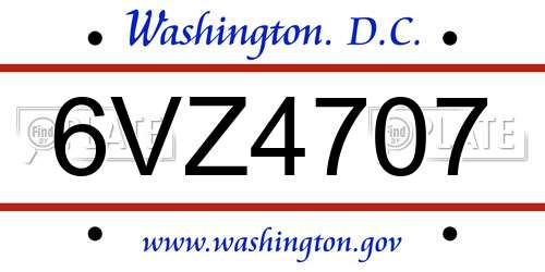 6VZ4707 District Of Columbia License Plate