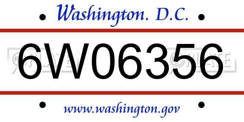 6W06356 District Of Columbia License Plate