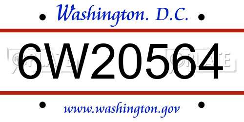 6W20564 District Of Columbia License Plate