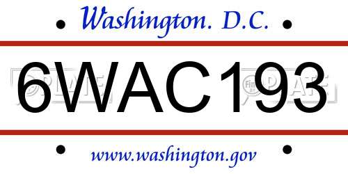 6WAC193 District Of Columbia License Plate