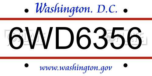 6WD6356 District Of Columbia License Plate