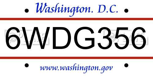 6WDG356 District Of Columbia License Plate