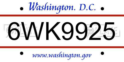 6WK9925 District Of Columbia License Plate