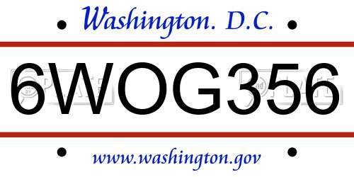 6WOG356 District Of Columbia License Plate