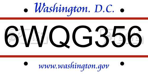 6WQG356 District Of Columbia License Plate