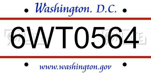 6WT0564 District Of Columbia License Plate