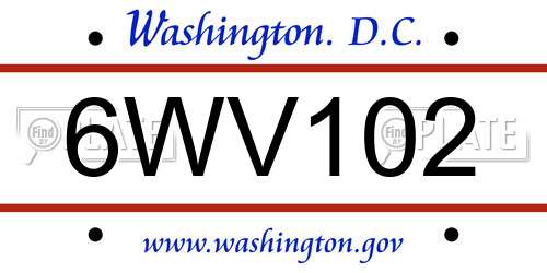 6WV102 District Of Columbia License Plate