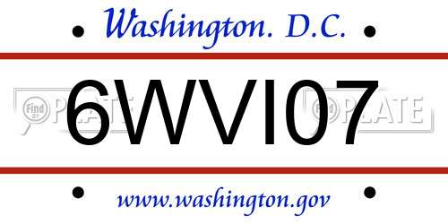 6WVI07 District Of Columbia License Plate