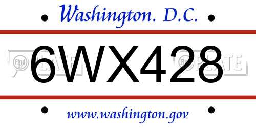 6WX428 District Of Columbia License Plate