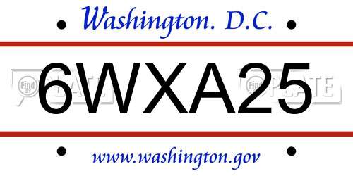 6WXA25 District Of Columbia License Plate