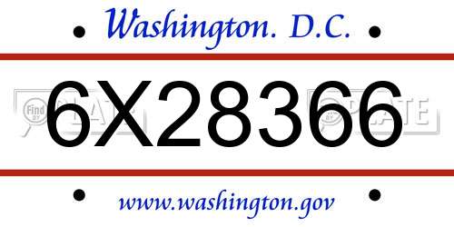 6X28366 District Of Columbia License Plate