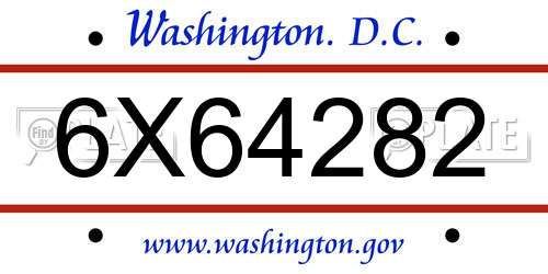 6X64282 District Of Columbia License Plate