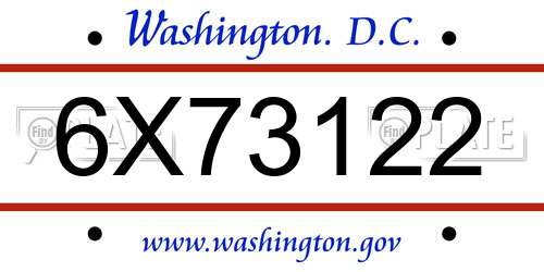 6X73122 District Of Columbia License Plate