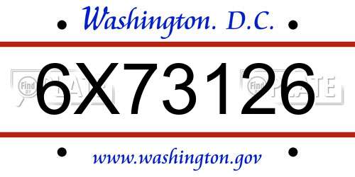 6X73126 District Of Columbia License Plate