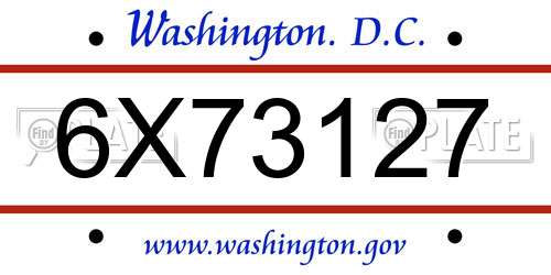 6X73127 District Of Columbia License Plate