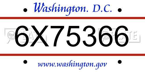 6X75366 District Of Columbia License Plate