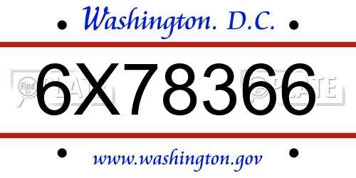 6X78366 District Of Columbia License Plate