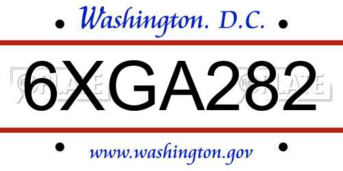 6XGA282 District Of Columbia License Plate
