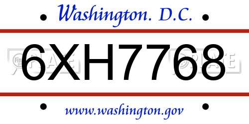 6XH7768 District Of Columbia License Plate