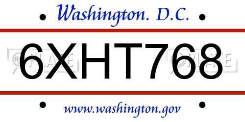 6XHT768 District Of Columbia License Plate