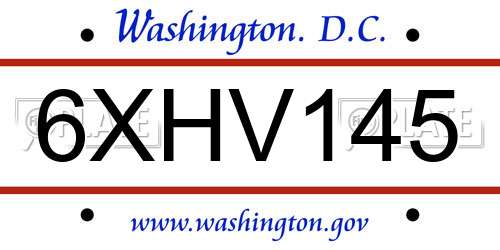 6XHV145 District Of Columbia License Plate