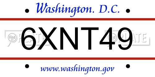 6XNT49 District Of Columbia License Plate