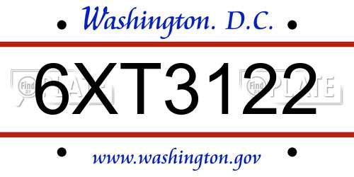 6XT3122 District Of Columbia License Plate
